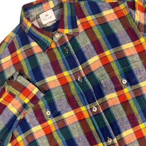 Paul Smith PS Plaid Button Up Shirt Men Small Multi Color Cotton Linen Casual